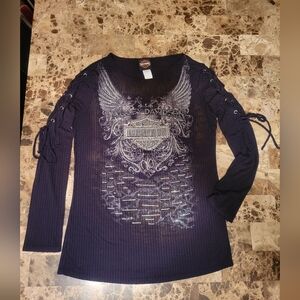 Harley-Davidson Silver Graphic Long Sleeve Blouse